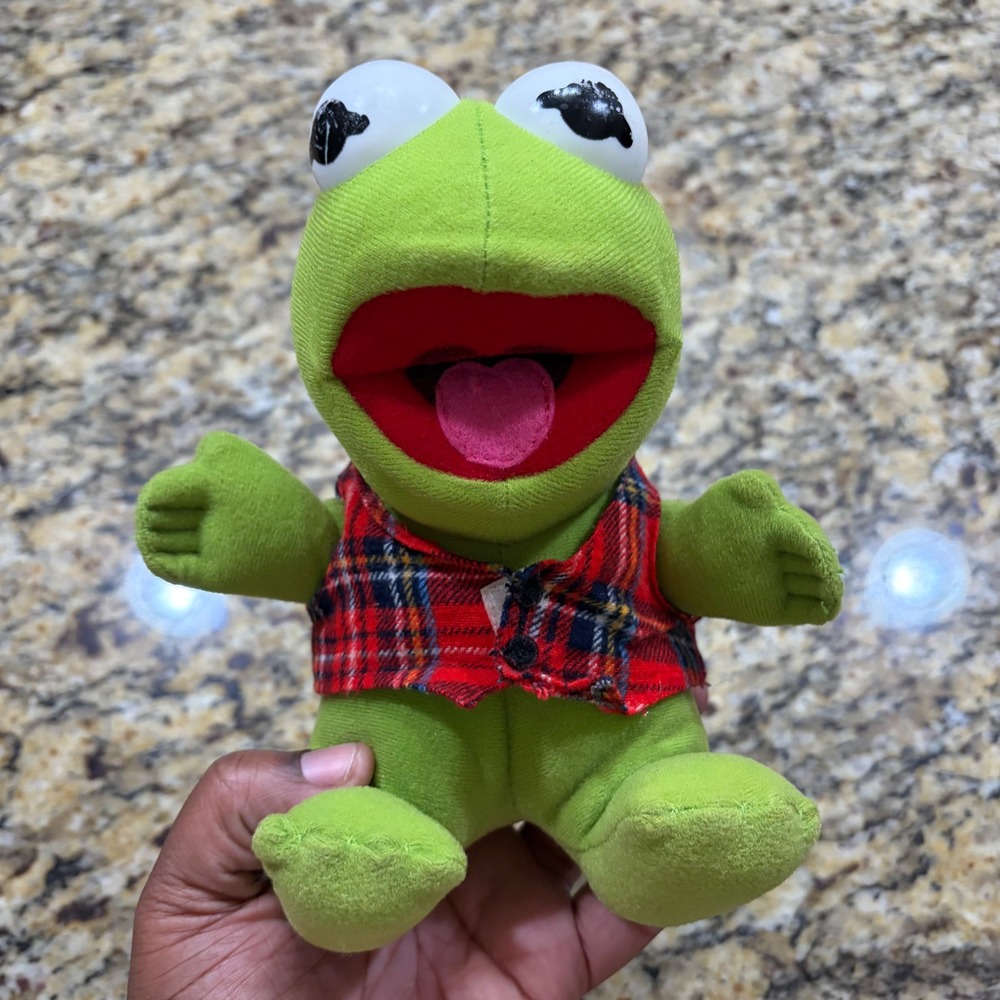 Vintage‎ 1987 Muppet Babies Kermit the Frog Plush 7" Plaid Vest Jim Henson Toy